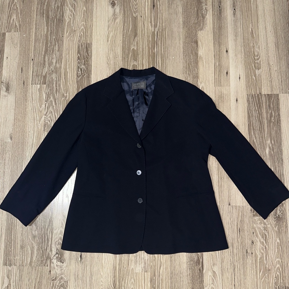 Lafayette 148 Classic Navy Blue‎ Wool Blazer